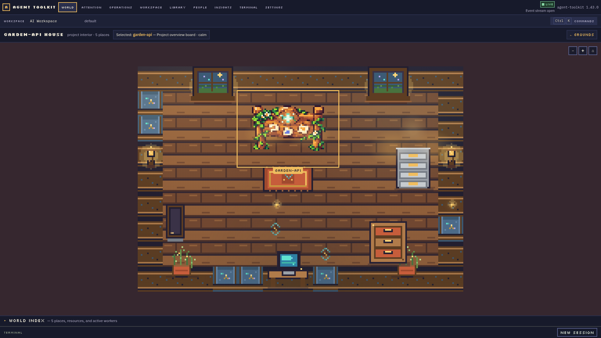 Actual project interior in Agent Toolkit Desktop, with separate files, knowledge, memory and terminal points