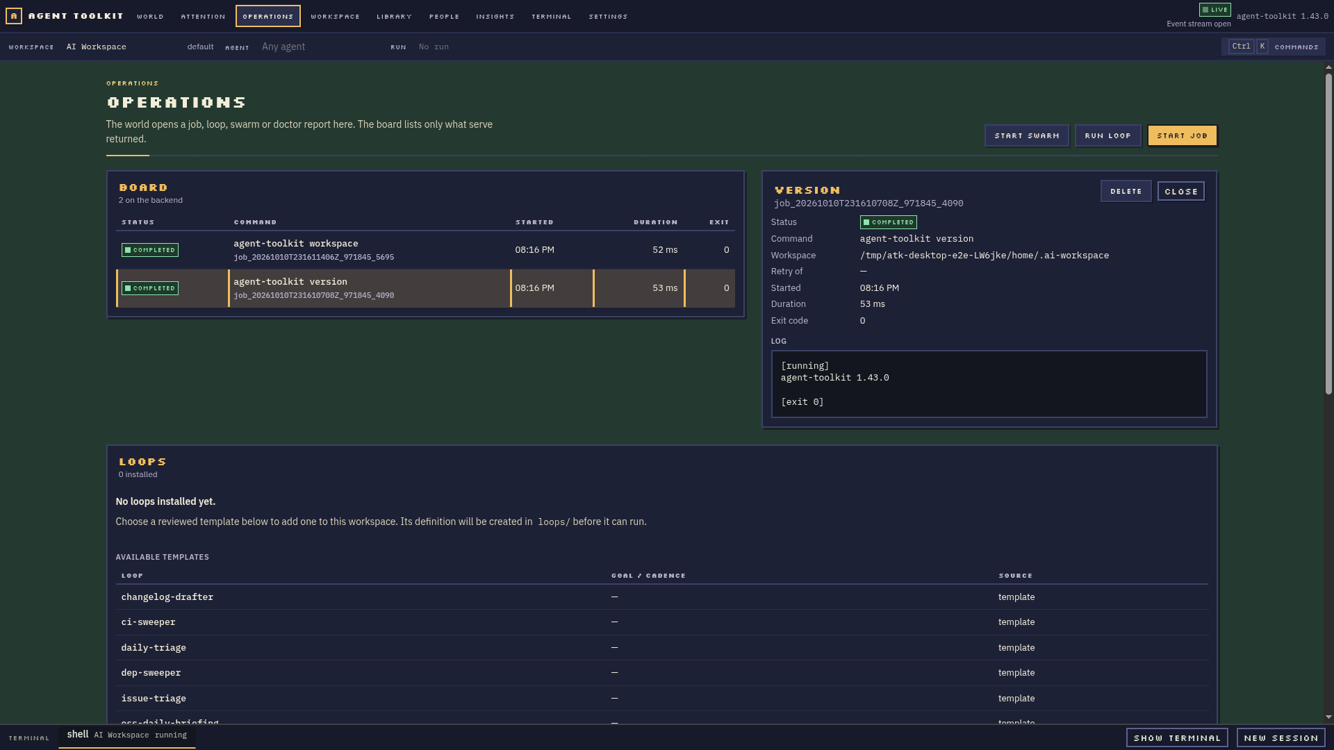 Operations with actual jobs, loops and runtime state